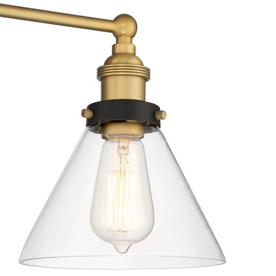 360 Lighting Burke Industrial Wall Light Black Brass Hardwire 28" 3-Light Fixture Clear Glass Shade For Bedroom Bathroom Vanity Reading Living Room 2 360 Lighting Burke Industrial Wall Light Black Brass Hardwire 28" 3-Light Fixture Clear Glass Shade For Bedroom Bathroom Vanity Reading Living Room - Image 2