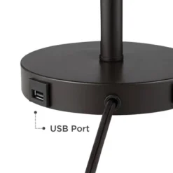 360 Lighting Modern Desk Table Lamp With Hotel Style USB And AC Power Outlet In Base 20" High Bronze Metal Oatmeal Drum Shade For Bedroom Office -360 Lighting GUEST 3346ec13 b921 4577 9576 c4dec876a480