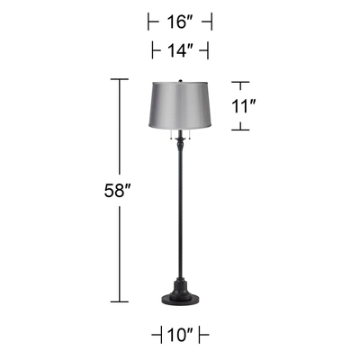 360 Lighting Dyna Traditional 58" Tall 2-Light Standing Floor Lamp Skinny Pole Pull Chain Black Finish Living Room Bedroom House Drum Satin Gray Shade 3 360 Lighting Dyna Traditional 58" Tall 2-Light Standing Floor Lamp Skinny Pole Pull Chain Black Finish Living Room Bedroom House Drum Satin Gray Shade - Image 3