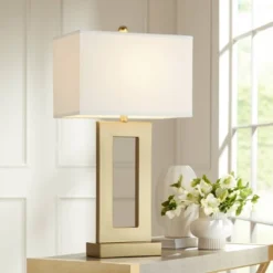 360 Lighting Marshall 30" Tall Open Rectangle Large Modern Luxe End Table Lamps Set Of 2 Gold Finish Metal White Shade Living Room Bedroom Bedside -360 Lighting GUEST 35ea934b 6626 445c a786 49b28175c21e