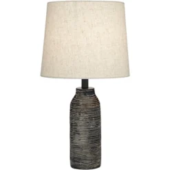 360 Lighting 24" High Mid Century Modern Farmhouse Rustic Table Lamps Set Of 2 Black Finish Oatmeal Shade Living Room Bedroom Bedside Nightstand House -360 Lighting GUEST 36e6b782 2ff4 4c2f 9cff 18b1723b3ed7