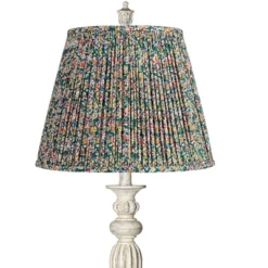 360 Lighting Colonnade Traditional Country 60" Tall Standing Floor Lamp Metal Antique White Finish Living Room Bedroom House Pleated Misha Green Shade