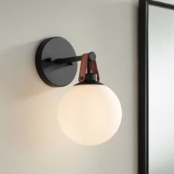 360 Lighting Nubuck 10 1/2" High Black And Brown Leather Wall Sconce