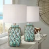 360 Lighting Nautical Accent Table Lamps 22.5" High Set Of 2 Coastal Blue Green Rope Net Off White Drum Shade For Living Room Family Bedroom
