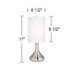 360 Lighting Melmore Modern Mid Century Accent Table Lamps 17" High Set Of 2 Brushed Nickel Metal Droplet White Cylinder Shade For Bedroom House Home -360 Lighting GUEST 3924c2d2 a084 4774 82b2 8fa56c2e7802