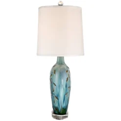 360 Lighting Devan Modern Table Lamp 24 1/2" High Blue Ceramic With Table Top Dimmer LED Nightligh White Shade For Bedroom Living Room Nightstand Home -360 Lighting GUEST 3a1335d7 da54 403b b75e 4bd5bc58c4a9