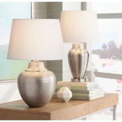 360 Lighting Rupert Modern Table Lamp 25" High Brushed Nickel Hammered White Linen Drum Shade For Bedroom Living Room Bedside Nightstand Office Kids 5 360 Lighting Rupert Modern Table Lamp 25" High Brushed Nickel Hammered White Linen Drum Shade For Bedroom Living Room Bedside Nightstand Office Kids -360 Lighting GUEST 3b0529ee dc35 4d85 b317 34d92010fbbd