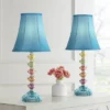360 Lighting Bohemian 21" High Small Modern Accent Table Lamps Set Of 2 Multi-Color Stacked Glass Blue Shade Living Room Bedroom Bedside Nightstand