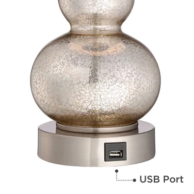 360 Lighting Castine Modern Accent Table Lamps 22" High Set Of 2 Mercury Glass With USB Charging Port White Softback Shade For Living Room House Desk 2 360 Lighting Castine Modern Accent Table Lamps 22" High Set Of 2 Mercury Glass With USB Charging Port White Softback Shade For Living Room House Desk - Image 2