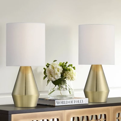 360 Lighting Marty Modern Accent Table Lamps 14 3/4" High Set Of 2 Brass Metal White Cylinder Shade For Bedroom Bedside Nightstand Office Kids House 1 360 Lighting Marty Modern Accent Table Lamps 14 3/4" High Set Of 2 Brass Metal White Cylinder Shade For Bedroom Bedside Nightstand Office Kids House