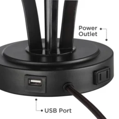 360 Lighting Heather Modern Accent Table Lamps Set Of 2 With Round Risers 22 1/2" High Iron USB And AC Power Outlet In Base Off White Glass For Desk -360 Lighting GUEST 3f7aaec5 d80e 48c4 ab27 797cfc5d55bd