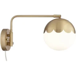 360 Lighting Kelowna Modern Swing Arm Wall Lamps Set Of 2 Brass Metal Plug-in Light Fixture Globe Glass Shade For Bedroom Bedside Living Room Reading -360 Lighting GUEST 4299e71a d79a 43be b329 edc2b283d37e