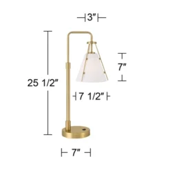 360 Lighting Brynn 25 1/2" High Industrial Desk Lamp Dual USB Port Gold Brass Finish Metal Single White Cone Shade Home Office Living Room Charging -360 Lighting GUEST 43d031aa 1850 45f2 85b1 e4dfb3589b78