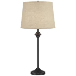 360 Lighting Lynn 26" Tall Skinny Buffet Modern Table Lamps Set Of 2 Black Finish Metal Burlap Linen Shade Living Room Bedroom Bedside Nightstand -360 Lighting GUEST 444ea2dd d9d7 425b b4e6 45294a7943ef
