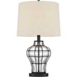 360 Lighting Hudson Rustic Table Lamps 23" High Set Of 2 Dark Bronze Blown Clear Glass Gourd Burlap Fabric Drum Shade For Bedroom Living Room Bedside -360 Lighting GUEST 45250122 3220 4aca ad23 bfc42eaa00e5