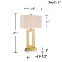 360 Lighting Marshall Modern Table Lamp With White Marble Riser 30" Tall Champagne Gold Oatmeal Shade For Bedroom Living Room Bedside Nightstand House -360 Lighting GUEST 453cd147 1898 4aff a374 2f0227676f1b