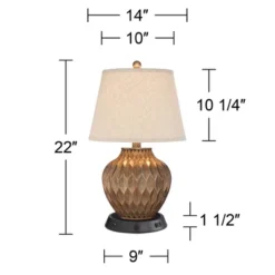 360 Lighting Buckhead Modern Accent Table Lamp 22" High Warm Bronze With Dimmer USB Workstation Base Drum Shade For Bedroom Living Room Kids Desk Home -360 Lighting GUEST 45f046e5 e957 4224 83a1 7b0b559ee9bd