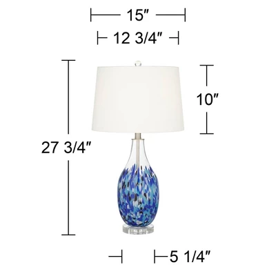360 Lighting Marnie Modern Coastal Table Lamp 28" Tall Blue Art Glass White Fabric Drum Shade For Bedroom Living Room Bedside Nightstand Office House 3 360 Lighting Marnie Modern Coastal Table Lamp 28" Tall Blue Art Glass White Fabric Drum Shade For Bedroom Living Room Bedside Nightstand Office House - Image 3