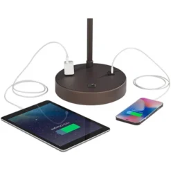 360 Lighting Colby Modern Desk Lamp 21" High Bronze With USB And AC Power Outlet In Base White Linen Drum Shade For Bedroom Living Room Office Family -360 Lighting GUEST 46fa9ad1 9bec 4289 8076 f495fd0b5b5b