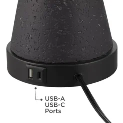 360 Lighting Fiona 24 1/2" High Mid Century Modern Table Lamps Set Of 2 USB Port Black Metal White Shade Living Room Charging Bedroom Bedside House -360 Lighting GUEST 49c209d6 b6e3 4b21 a622 6ef8a5f1186c