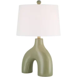 360 Lighting Lyrah 25" High Mid Century Modern Table Lamp Green Glaze Finish Ceramic Single White Shade Living Room Bedroom Bedside Nightstand House -360 Lighting GUEST 4e967e33 2baa 41af 842e 6dd4a9580079