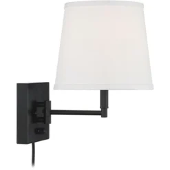 360 Lighting Lanett Modern Swing Arm Wall Lamps Set Of 2 Black Plug-in Light Fixture With USB Charging Port White Lamp Shade For Bedroom Living Room -360 Lighting GUEST 4f7705c4 0833 40fc 900a 8a0764924048