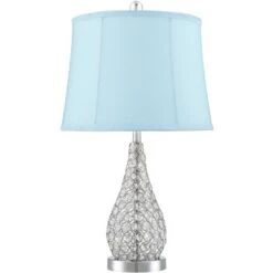360 Lighting Sergio Modern Accent Table Lamps 23 1/2" High Set Of 2 Chrome Clear Acrylic With USB Charging Port Blue Softback Drum Shade For Home Desk -360 Lighting GUEST 50187d19 ddee 46ee 9944 e991db61e2e7