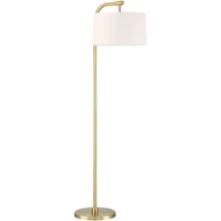 360 Lighting Serra Modern 64" Tall Standing Floor Lamps Set Of 2 Lights Curved Chairside Arc Foot Switch Offset Arm Metal Warm Gold Finish Living Room -360 Lighting GUEST 52e739dd eea6 4129 8048 28fbd29930cd