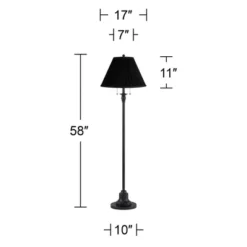 360 Lighting Dyna Traditional 58" Tall 2-Light Standing Floor Lamp Skinny Pole Pull Chain Black Finish Living Room Bedroom House Pleated Black Shade -360 Lighting GUEST 53d381ef b9b9 4300 a3bf 01ebf52b74b8