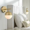 360 Lighting Luna Modern Wall Lamps Set Of 2 Brass Metal Plug-in 5 1/2" Light Fixture Frosted Glass Shade For Bedroom Reading Living Room Hallway Home
