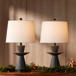 360 Lighting Fiona 24 1/2" High Mid Century Modern Table Lamps Set Of 2 USB Port Black Metal White Shade Living Room Charging Bedroom Bedside House -360 Lighting GUEST 55db0de8 7c70 4567 b052 a0fa2e4cc5ad