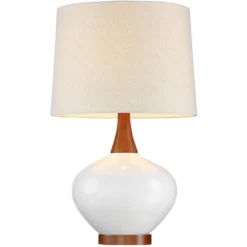 360 Lighting Modern Table Lamp With USB Charging Port 23" High Ivory Ceramic Off-White Drum Shade For Living Room Desk Bedroom House -360 Lighting GUEST 56cb0a42 ad98 453d b610 6d6576b86bd8