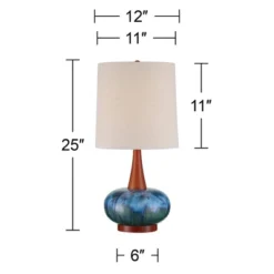 360 Lighting Andi 25" High Mid Century Modern Coastal Table Lamp Blue Green Ceramic Wood Single White Shade Living Room Bedroom Colors May Vary -360 Lighting GUEST 572565eb ff97 4b6a be34 caff79786915