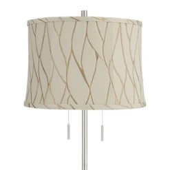 360 Lighting Abba Modern 65" Tall Standing Floor Lamp Skinny Pole Twin Pull Chain Silver Metal Brushed Steel Finish Bedroom Drum Kinmen Cream Shade