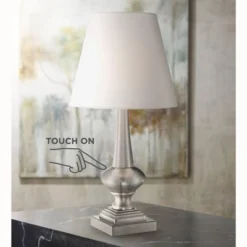 360 Lighting Modern Desk Table Lamp 19" High Brushed Steel White Bell Shade Touch On Off For Bedroom Bedside Nightstand Office
