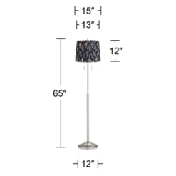 360 Lighting Abba Modern 65" Tall Standing Floor Lamp Skinny Pole Twin Pull Chain Silver Metal Brushed Steel Finish Bedroom Pleated Navy Blue Shade -360 Lighting GUEST 59741005 4971 4c42 88b4 781147b81b0f