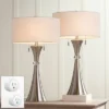 360 Lighting Rachel 28" Tall Concave Column Modern Table Lamps Set Of 2 Pull Chain WiFi Smart Socket Silver Metal Living Room Bedroom White Shade