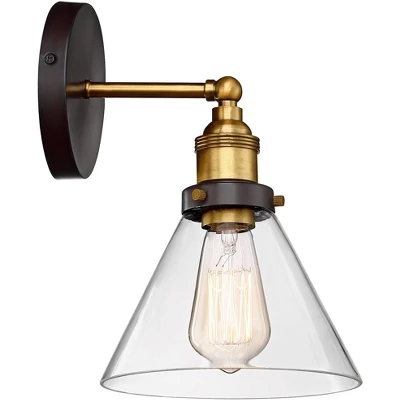 360 Lighting Burke Industrial Modern Wall Light Sconce Dark Bronze Brass Hardwire 7 1/4" Fixture LED Clear Glass For Bedroom Bathroom Living Room 5 360 Lighting Burke Industrial Modern Wall Light Sconce Dark Bronze Brass Hardwire 7 1/4" Fixture LED Clear Glass For Bedroom Bathroom Living Room - Image 5