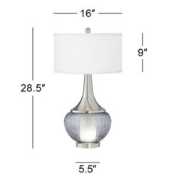 360 Lighting Courtney Modern Table Lamp 28 1/2" Tall Fluted Smoked Glass With Nightlight White Linen Drum Shade For Bedroom Living Room Nightstand -360 Lighting GUEST 60ab333c 4920 445c b40e 3ccf9b8671c1