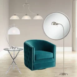 360 Lighting Ridley Modern Floor Lamp Standing 61" Tall Satin Nickel Metal Adjustable Gooseneck Arm For Living Room Reading Bedroom Office House Home -360 Lighting GUEST 612ac612 cf79 4957 a03e 387361ba256a