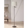 360 Lighting Modern Swing Arm Floor Lamp 60.5" Tall Bronze Beige Top Bottom Trim Fabric Drum Shade For Living Room Reading Bedroom Office