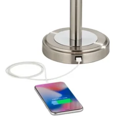 360 Lighting Camile Modern Table Lamps 25" High Set Of 2 Brushed Nickel With USB Charging Port Off White Drum Shade For Living Room Office House Desk -360 Lighting GUEST 63eb9f7d 0464 464c 873c 9d1522555def 1