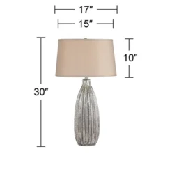 360 Lighting Stella Modern Table Lamp 30" Tall Fluted Mercury Ribbed Glass Taupe Drum Shade For Bedroom Living Room Bedside Nightstand Office Kids -360 Lighting GUEST 6508a4c2 64dd 46d2 a96e 77e477a84dd4