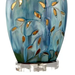 360 Lighting Devan Modern Table Lamps 24 1/2" High Set Of 2 Blue Ceramic With LED Nightlight White Oval Shade For Bedroom Living Room Bedside House -360 Lighting GUEST 669cf065 d2ba 4c7f a2dc 44e324381d04