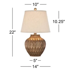 360 Lighting Buckhead Modern Accent Table Lamp 22" High Warm Bronze Brown Geometric Fabric Drum Shade For Bedroom Living Room Bedside Nightstand -360 Lighting GUEST 67bd50d3 9b9b 402e a357 efc3e7b062b7
