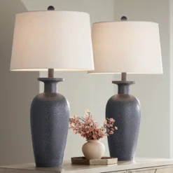 360 Lighting Glenwood 28" Tall Farmhouse Rustic Country Cottage Table Lamps Set Of 2 Charcoal Gray Living Room Bedroom Bedside Nightstand House