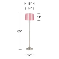 360 Lighting Abba Modern 65" Tall Standing Floor Lamp Skinny Pole Twin Pull Chain Silver Metal Brushed Steel Finish Living Room Drum Pale Pink Shade -360 Lighting GUEST 690faee8 a3b8 48ef 9b32 829e18f5f508