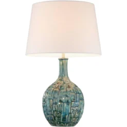 360 Lighting Mid Century Modern Table Lamps 26" High Set Of 2 Ceramic Teal Glaze Handcrafted White Empire Shade For Living Room (Colors May Vary) -360 Lighting GUEST 6ca19de4 9912 4535 b76b e6a95b185073