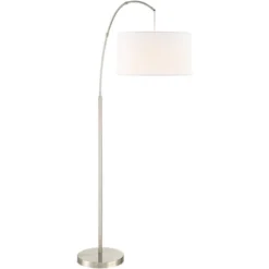 360 Lighting Modern Arc Floor Lamp With USB Charging Port 72" Tall Brushed Nickel White Drum Shade For Living Room Reading House -360 Lighting GUEST 6e4f6faa 2270 411a 93b6 7bf9d03872e5