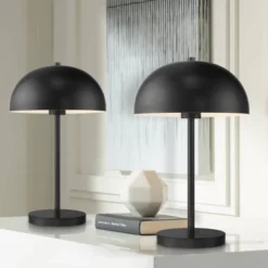 360 Lighting Rhys Modern Mid Century Luxury Accent Table Lamps 19 1/2" High Set Of 2 Black Metal Dome Shaped Shade For Bedroom Living Room Bedside